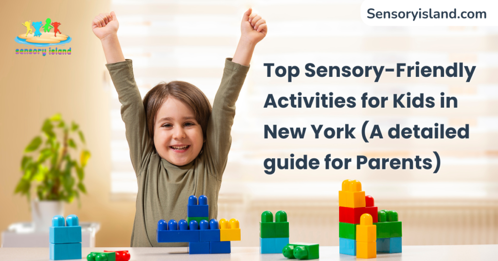 A smiling child playing with colorful building blocks, representing the top sensory-friendly activities for kids in New York that support neurodivergent and sensory-sensitive children.